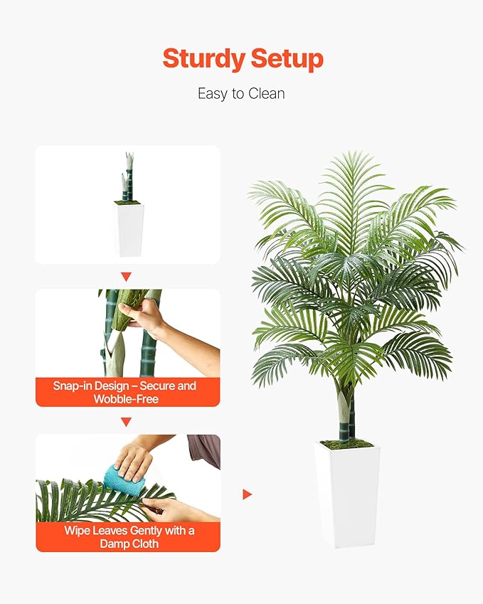 VEVOR Artificial Areca Palm Tree 5 ft, Fake Palm Tropical Plants with White Tall Planter, Faux Floor Silk Plant in Pot, Large Trees for Home Office Living Room Decor House Warming, Indoor Outdoor