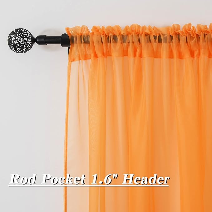 HUTO Orange 108 Sheer Curtains for Bedroom Rod Pocket Sheer Voile Window Curtains for Living Room Party Decor 52 by 108 Inches Long Set of 2 Panels