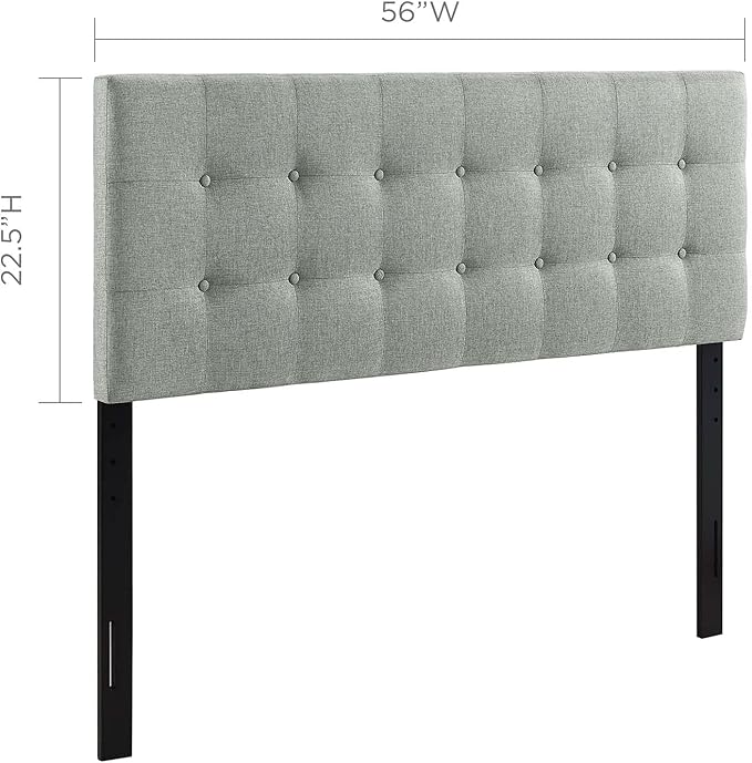 Modway Emily Tufted Button Linen Fabric Upholstered Full Headboard in Gray