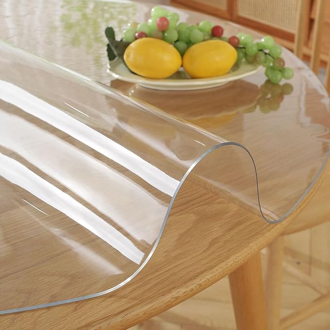 45 " Round Dia Clear Table Protector Tablecloth Cover Desk Top Pad Mat for Glass Furniture Kitchen Coffee Marble End Bed Sofa Side Bistro Bar Night Stand Corner Dinner Table Thick Plastic PVC Vinyl