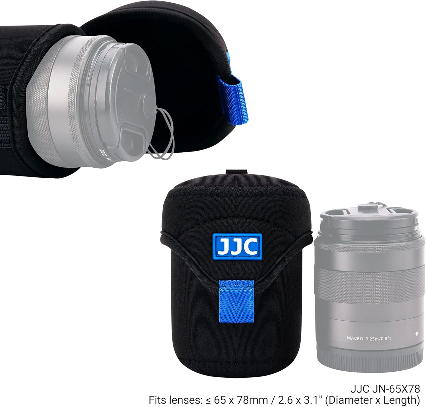 2.6 3.1(D 50mm f/1.8, 55mm f/1.8, 56mm f/1.4 JJC Water Resistant Neoprene Camera Lens Pouch Case, Fold-Over Lens Bag