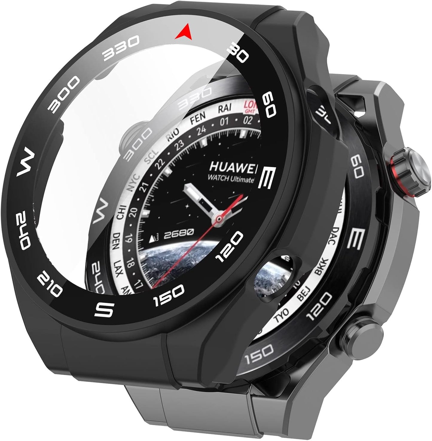 FitTurn PC+Tempered Glass Screen Protector Case for Huawei Watch Ultimate, Full Coverage Bumper (6 Pack)