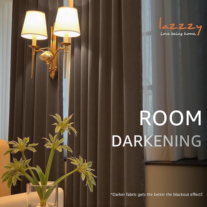 Lazzzy Velvet Blackout Curtains Thermal Insulated Room Window Drapes Super Soft Luxury Curtains for Living Room Bedroom Rod Pocket 2 Panels, Truffle, 52" W x 72" L