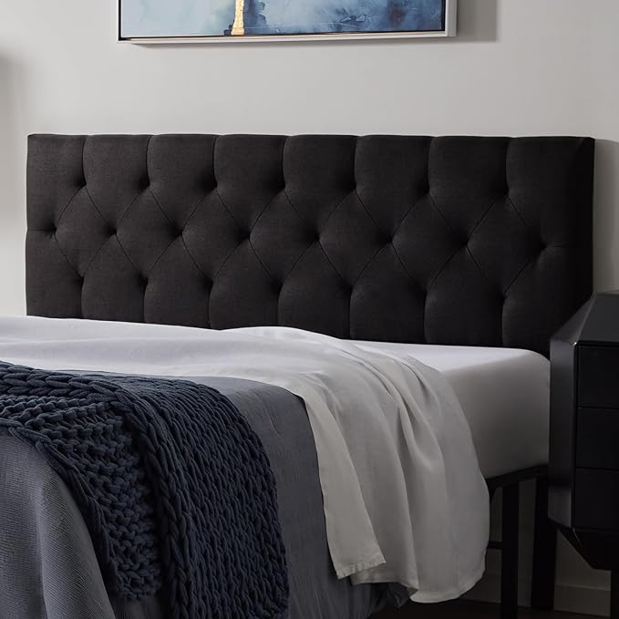 Lucid Mid-Rise Upholstered Headboard - Diamond Tufted - Padded Polyester - Adjustable Height from 34” to 46” - Easy Assembly - Bed Frame or Wall Mount - Sturdy - Black - Twin / Twin XL Size