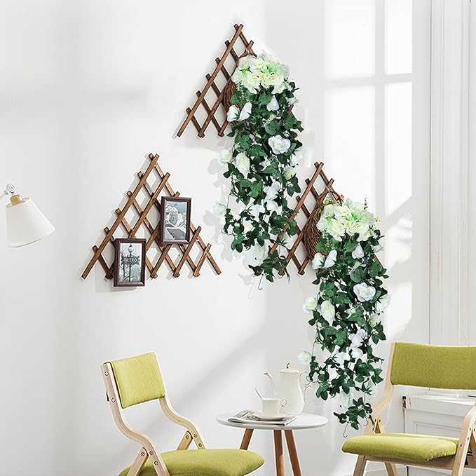 RECUTMS Artificial Plants Hanging 2Pieces 3.3Ft Rose Plant Flowers Vines Wedding Home Office Arch Arrangement Decoration (White)