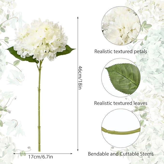 8 Pcs 18 Inch Hydrangea Artificial Flowers Faux Hydrangea Flowers with Stems Fake Bouquet Bulk Realistic Floral for Fall Home Table Christmas Indoor Outdoor Decoration (Beige)