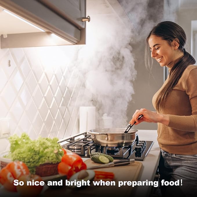 Under Counter Lights for Kitchen, 3 Packs x 12 Inch Dimmable LED Under Cabinet Lighting, Cold White 6000K, Plug-in Under Cabinet Lights with Memory Function
