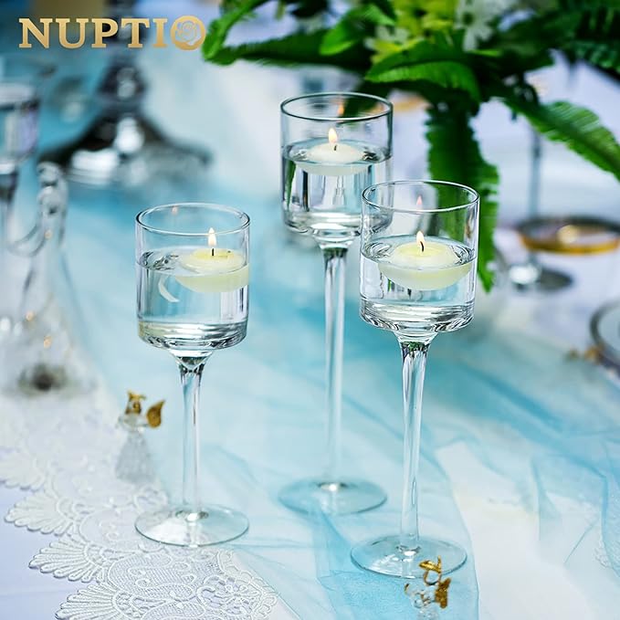 NUPTIO Tealight Candle Holders Bulk: Set of 30 Long Stemmed Candle Stands for Table Centerpiece Decor - Monet Candleholders for Floating Candles