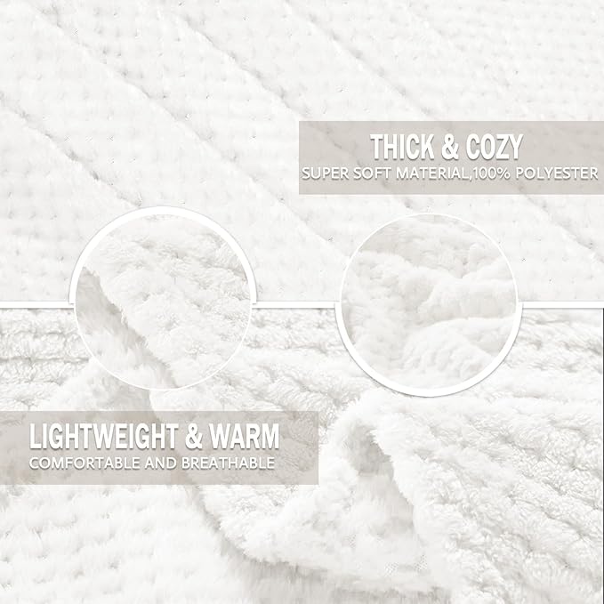 Exclusivo Mezcla Fleece Throw Blanket Extra Large, Super Soft and Warm Blankets for Couch, Sofa and Bed Waffle Textured, Cozy, Fuzzy and Lightweight (Off White, 50x70 Inches)
