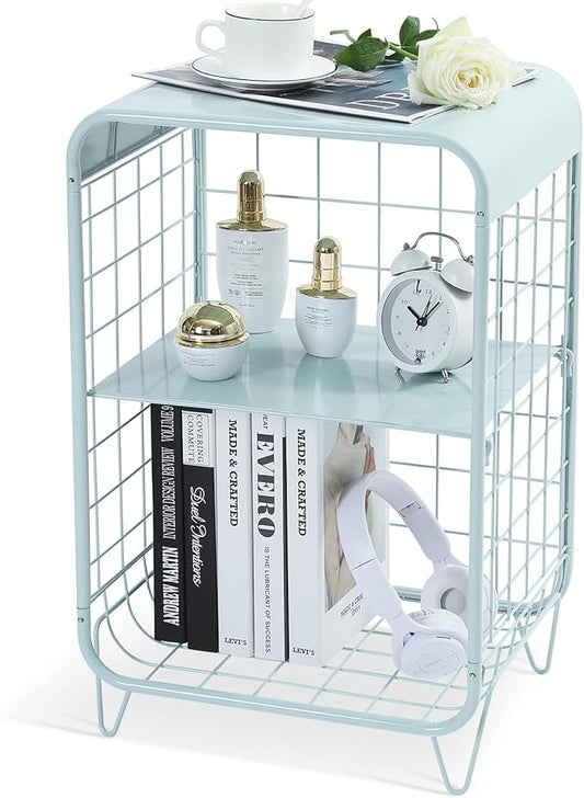 APEXCHASER Cute Nightstand,Metal Side Table,3 Tier End Table with Storage,Vintage Bedside Table,Girls Bedroom Furniture,Coffee Table for Living Room,Bedroom,Dorm,Mint Green