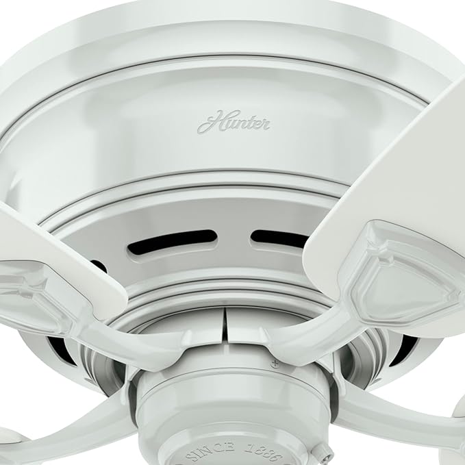 Hunter 48 inch Outdoor or Indoor Ceiling Fan No Light - Low Profile Mount, White Ceiling Fan without Light, For Patio, Porch, Garage, or Living Room, 5 Blades, Pull Chain - Sea Wind 53119, White