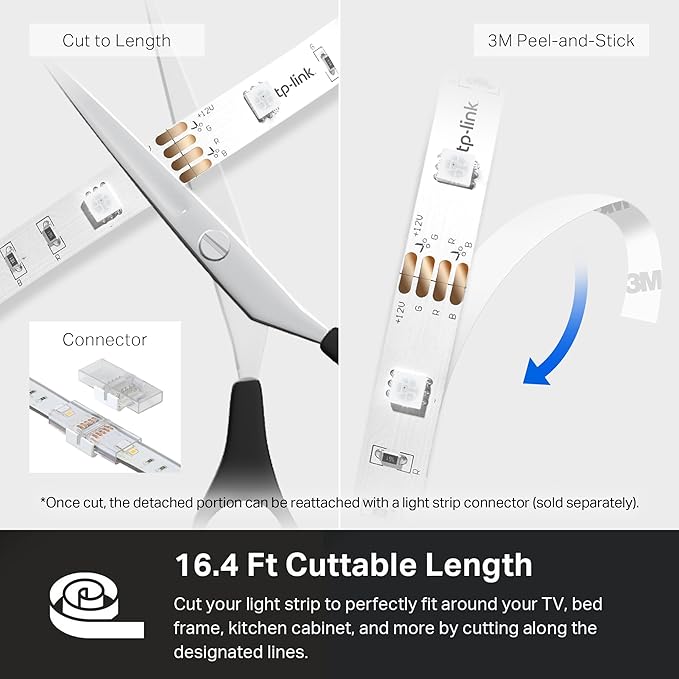 Kasa Smart LED Light Strip, 16.4ft WiFi LED Strip Works with Alexa, Google Home, SmartThings, High Brightness with 16 Million Colors, RGB, Grouping, Adjustable Length, Up to 25,000 Hours (KL400L5)