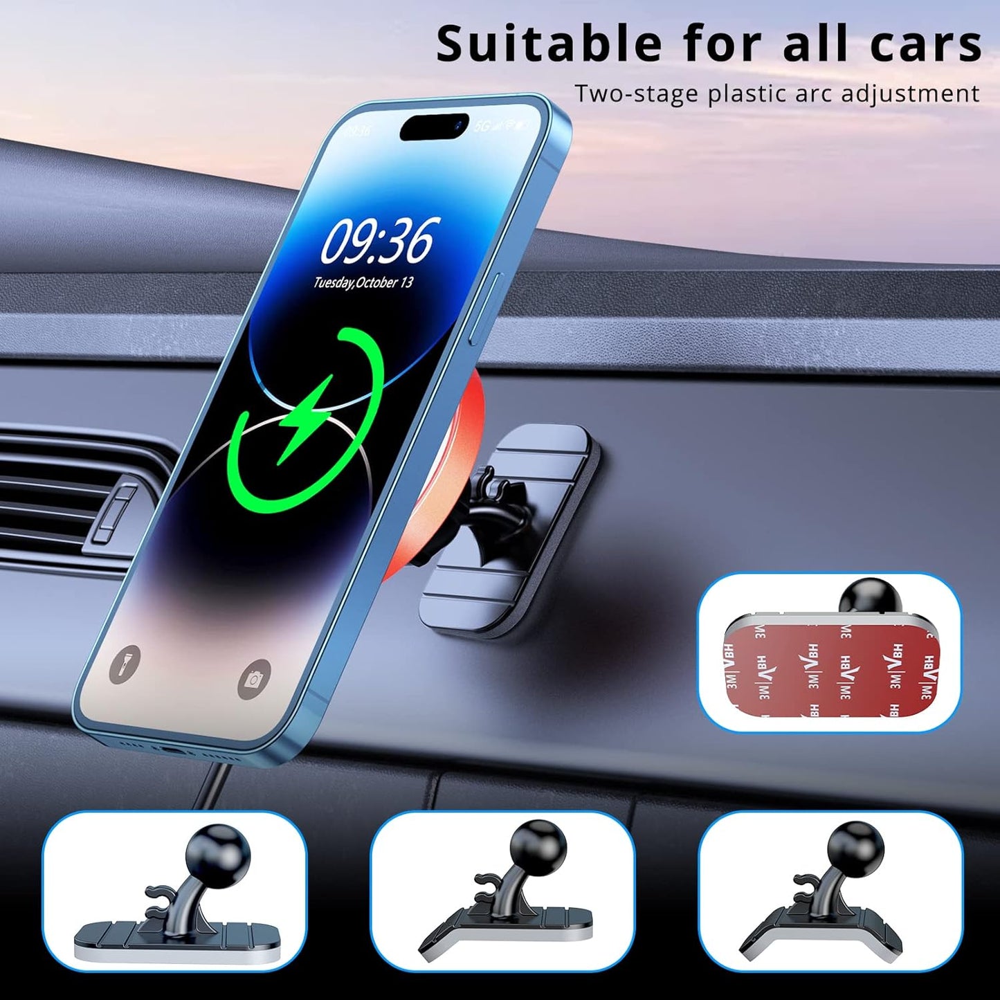 OHLPRO Magsafe Car Mount for iPhone 16, Dashboard Phone Holder Charger for 15 14 13 12 Pro/Pro Max/Plus/Mini, 15W Fast