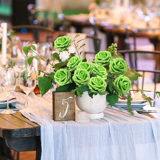 JOYLEX Artificial Flowers Realistic Roses, 50pcs Real Looking Fake Roses with Stem for DIY Wedding Bouquets Centerpieces Bridal Shower Party Home Romantic Decorations (Regular 3" - 50pcs, Green)