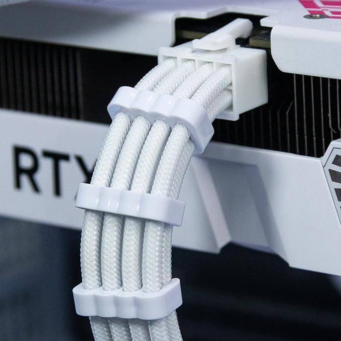 Sirlyr PSU Wire Management Kit – 24 PCS PC ATX Power Supply Cable Organizer Clips (12VHPWR x4, 24 Pin x4, 8 Pin x16) – 3mm to 3.5mm Wire Gauge – White