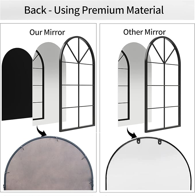ironsmithn Arched Window Mirror, 41.3"x24" Grid Arch Mirror, Black Metal Windowpane Mirrors for Living Room Fireplace Entryway Bedroom Hallway Home Decor