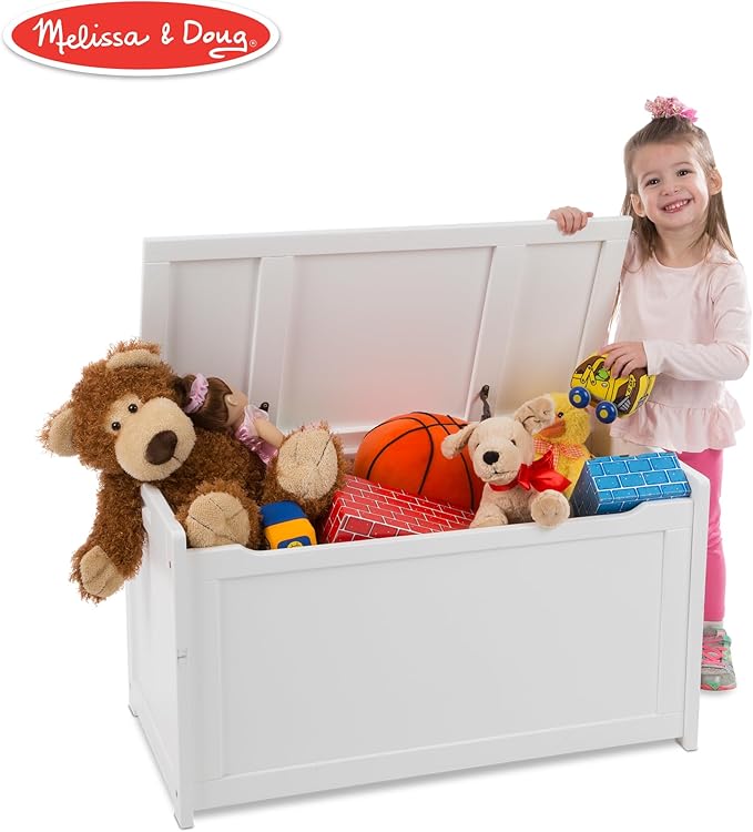 Melissa & Doug Toy Chest, Wooden Toy Storage Box with Safety-Hinged Lid, Kids Toys Storage Organizer for Playroom, Bedroom, & Montessori Classroom Furniture for Boys & Girls Ages 3+