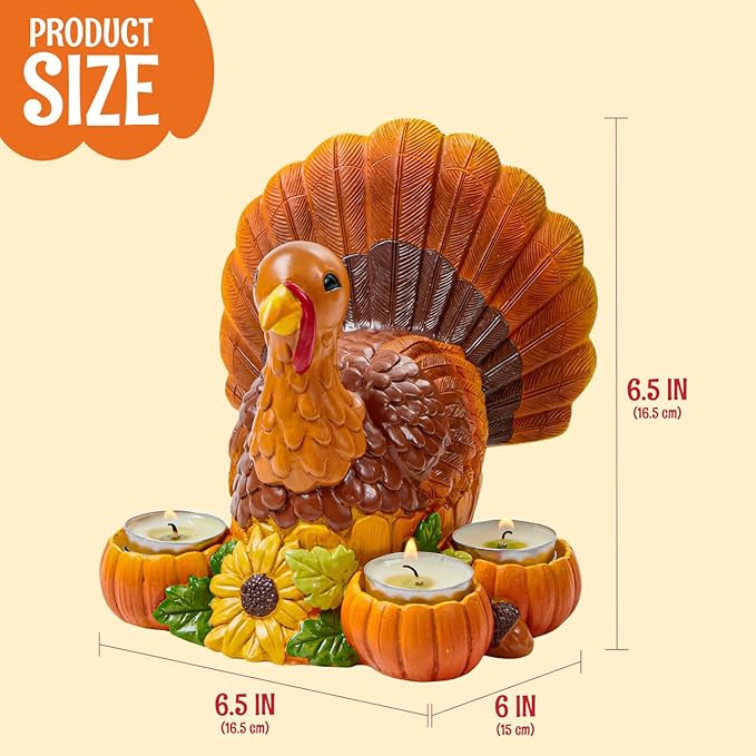JOYIN Thanksgiving Turkey Candle Holders, Thanksgiving Turkey Tabletop Centerpiece Decor, Fall Centerpiece Table Decorations, Tea Light Pumpkin Candle Holder, Indoor Home, Kitchen Autumn Decor