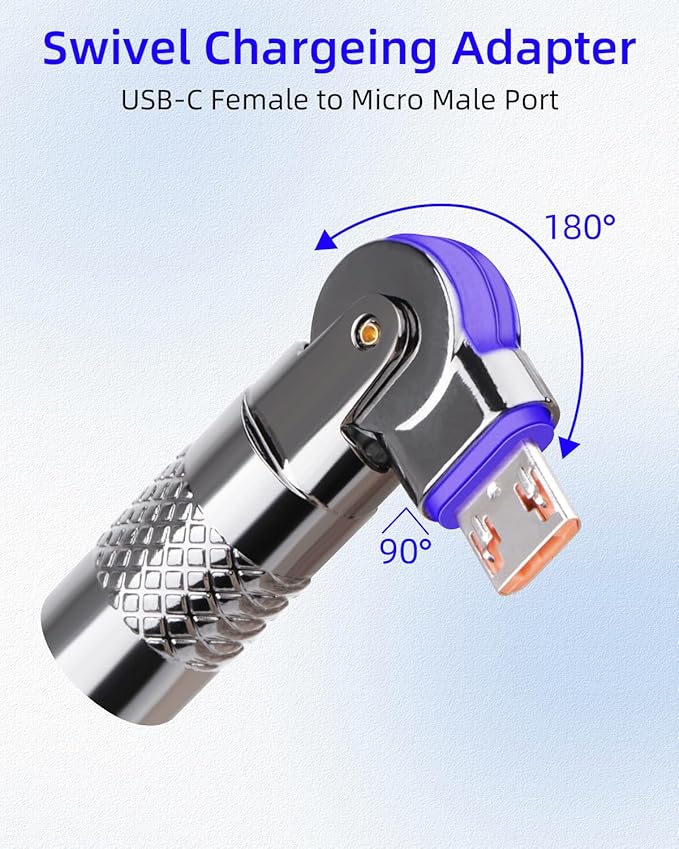 RIIEYOCA USB C Female to Micro USB Male 180 Degree Rotating Connector,Type C to Micro USB 90 Degree Right Angle Adapter,Fast Charger,Data Transfer,5V 3A 480Mpbs for Mobile Phones,Computers,etc(2-Pack)