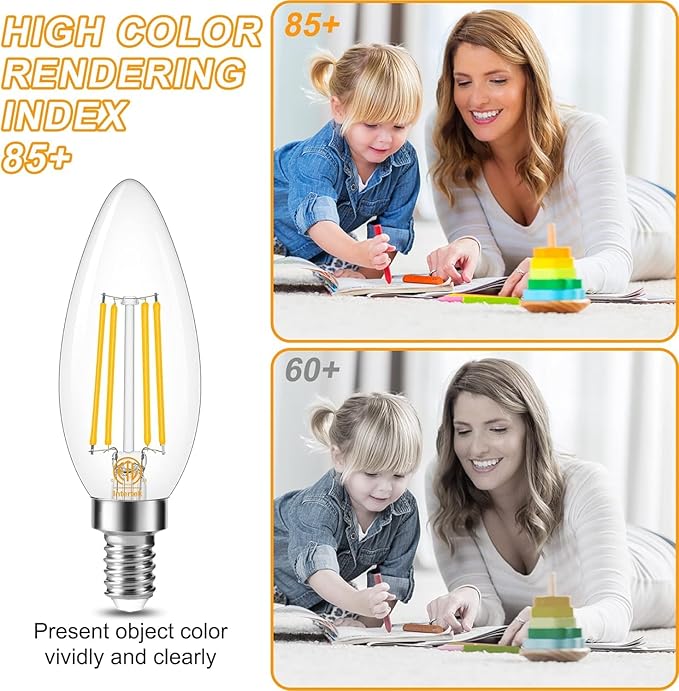 Cotanic E12 LED Bulb Dimmable 3000K Soft White, LED Candelabra Bulbs 60Watt Equivalent, Small Base Type B Light Bulbs, Candle Shape Chandelier Light Bulbs Clear Glass, 600LM, 12 Pack