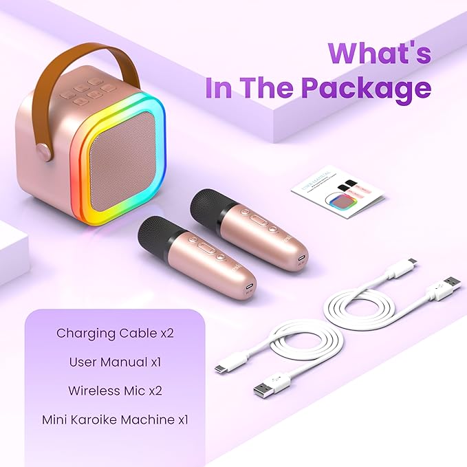 Mini Karaoke Machine for Kids Adults, Portable Bluetooth Speaker with 2 Wireless Karaoke Microphones,2025 TOP Birthday Gifts Toys for Girls 3, 4, 5, 6, 7, 8+Years Old Toddler Karaoke Player