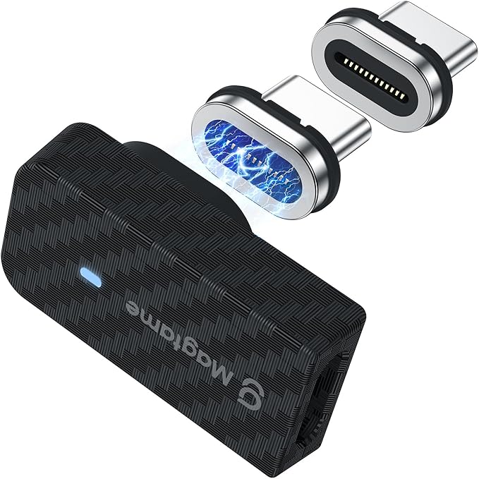Magtame Magnetic USB C Adapter 90 Degree 24Pin 240W (1Pack with 2 Tips), Right Angle Carbon Fiber Plastic Male to Female USB C Extender, 40Gbps & 4K Video for Laptop, iPhone 17/16/15, Galaxy, Laptop