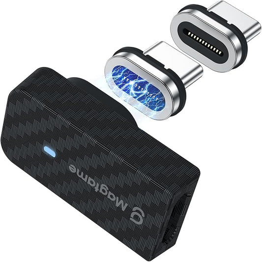 Magtame Magnetic USB C Adapter 90 Degree 24Pin 240W (1Pack with 2 Tips), Right Angle Carbon Fiber Plastic Male to Female USB C Extender, 40Gbps & 4K Video for Laptop, iPhone 17/16/15, Galaxy, Laptop