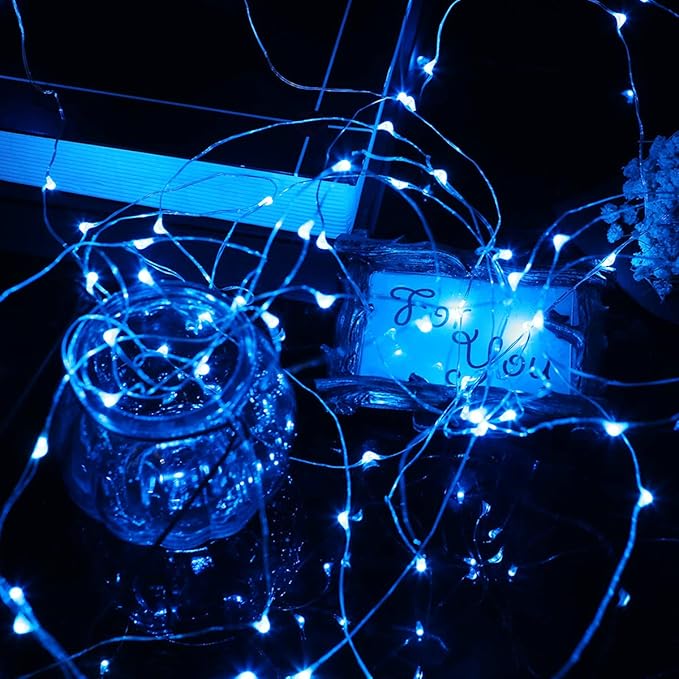Mikasol Fairy Lights Battery Operated, 4 Packs Mini 3*AAA Battery Powered Copper Wire Led Starry String Lights Firefly Lights for Bedroom, Christmas, Parties, Decoration (5m/16ft Blue)