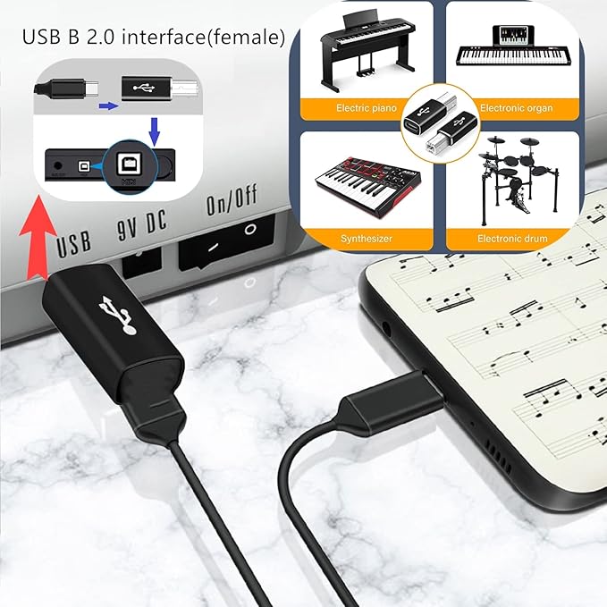 USB C to B Adapter,【3-Pack】 Tpenod Female USB C to MIDI Converter，Compatible with MIDI，Printers，Chromebook Pixel，Electric Piano,Synthesizers and Devices /laptops with Type-c Port., black