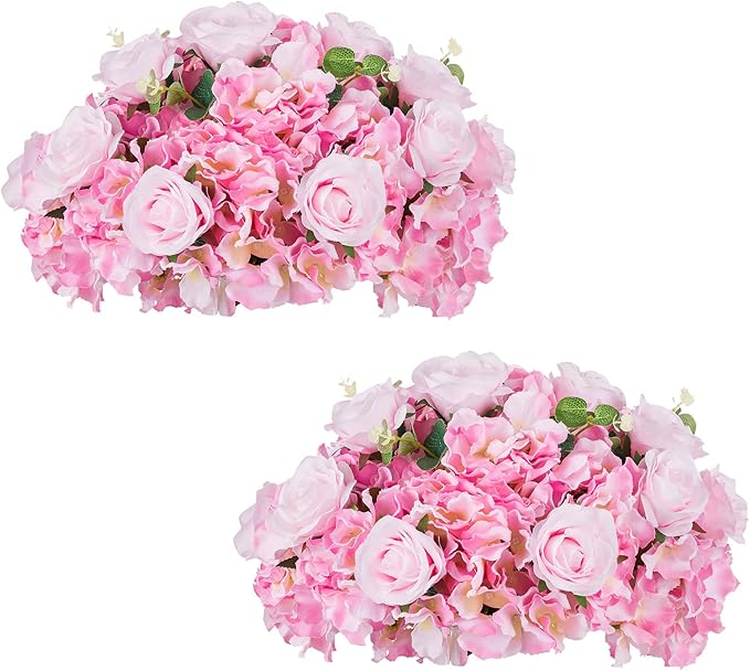 NUPTIO Flower Balls for Wedding Centerpieces - 2 Pcs 15.7 inch Diameter Fake Flower Ball Arrangement Bouquet Party Centerpieces for Tables - Pink Rose Bouquet Centerpiece Flowers for Wedding Table