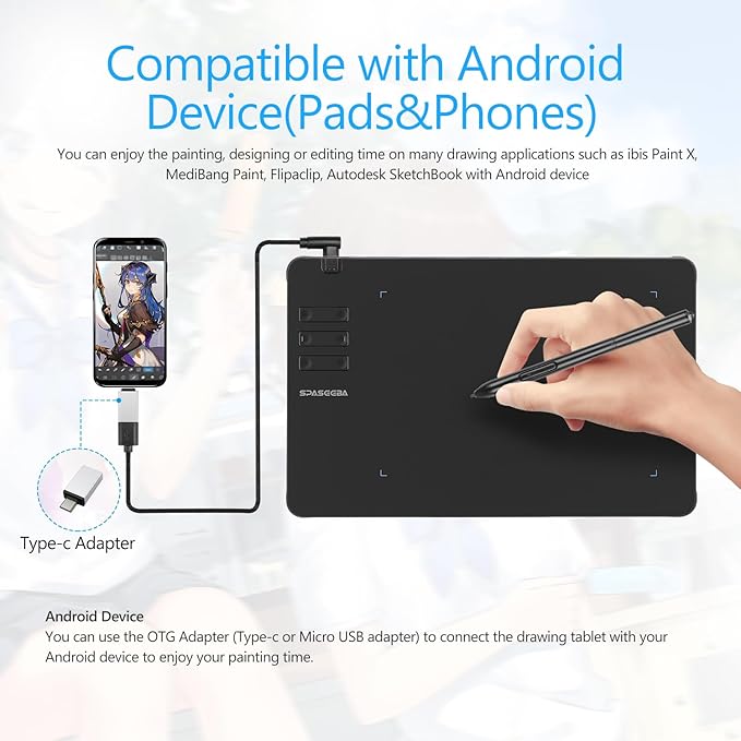 T605 Drawing Tablet 6.7x4 inch Graphic Digital Drawing Tablet with 8192 Pen Pressure 6 Customized Hot Keys Art Tablet for OSU Online Teaching Designing Beginners Work with Mac PC Android