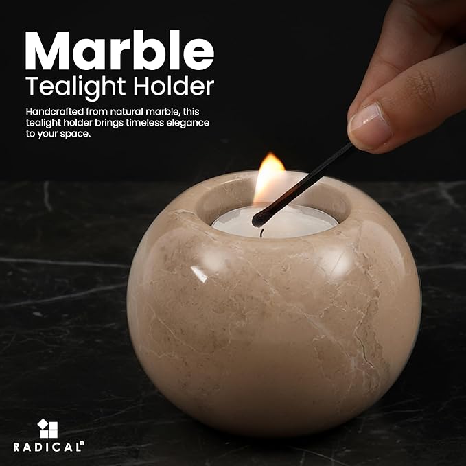 Radicaln Marble Tealight Candle Holder 4" Inches Verona Handmade Set of 3 Mini Votive Candle Holders for Wedding Table Setting, Ideal Bathroom, Bedroom & Kitchen Table Candle Accent