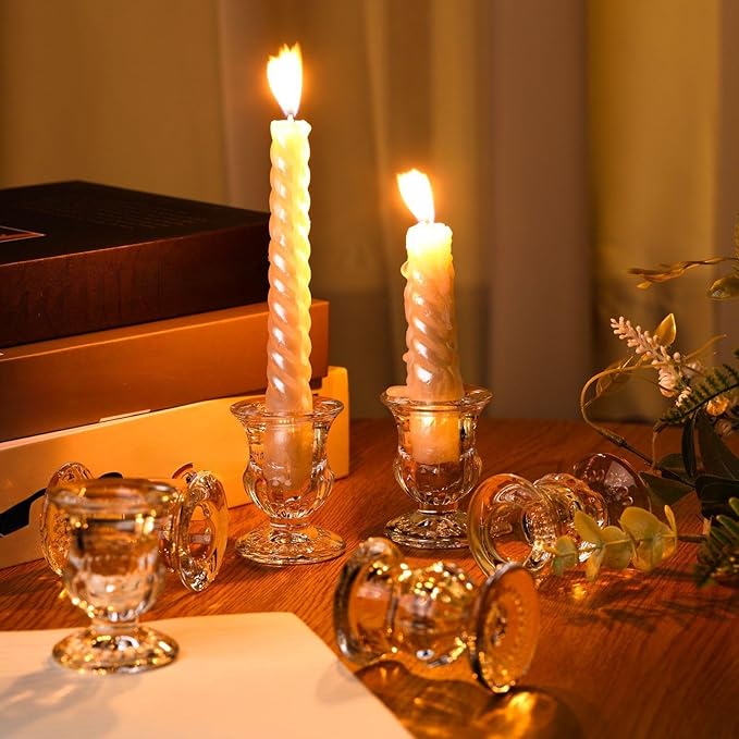 Foaincore 72 Pack Glass Candlestick Holders Bulk 2.5 Inch Taper Candle Holders Small Ritual Candle Stand Table Centerpieces for Wedding Christmas Valentine's Festival Party Dining Decorations (Clear)