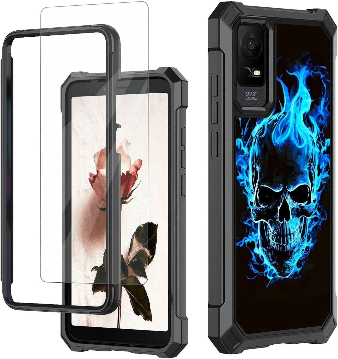 for TCL ION X Case, Heavy Duty Rugged Hard PC & Soft TPU Bumper with Glass Screen Protector for TCL ION X/ION V/40Z -