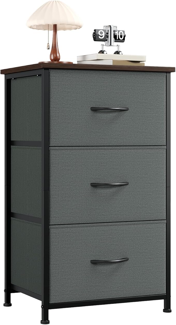 Somdot Dresser for Bedroom with 3 Drawers, Storage Organizer Chest of Drawers with Removable Fabric Bins for Closet Bedside Living Room Laundry Entryway Hallway, Charcoal Grey