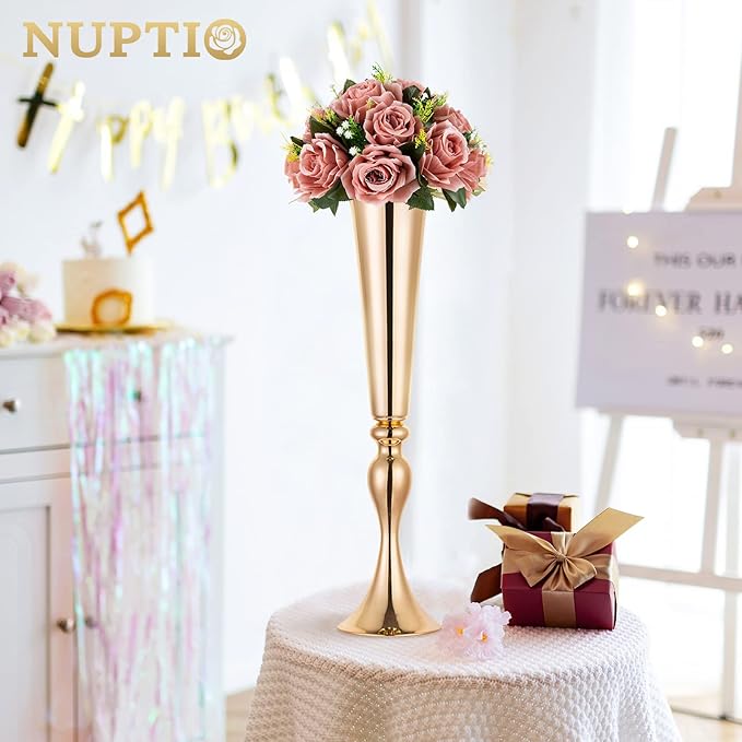 NUPTIO Artificial Flower Centrepieces for Tables - 10 Pcs Dusty Rose Fake Flowers Roses Balls 9.5in Diameter - Silk Faux Rose Arrangement for Wedding Party Centerpiece Table Decorations