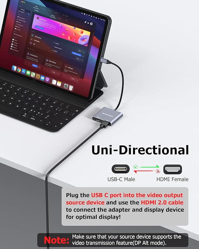 Dual HDMI Adapter for 2 Monitors Extended Display 1 in 2 Out, USB C to HDMI Splitter for Laptop MacBook Pro/Air, Support 4K@30Hz Double Monitors or 4K@60Hz Single Monitor