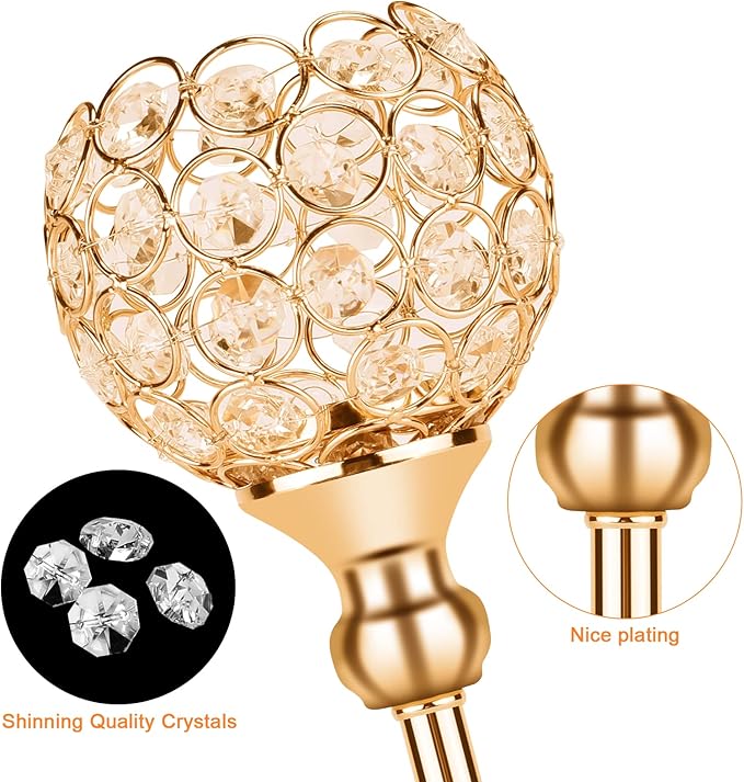 Gold Crystal Candle Holders Decorative Candelabra 3 Arms Candlesticks Holder Table Centerpiece Center Pieces Decoration for Dining Table Home Decor, Wedding, Party, Anniversary
