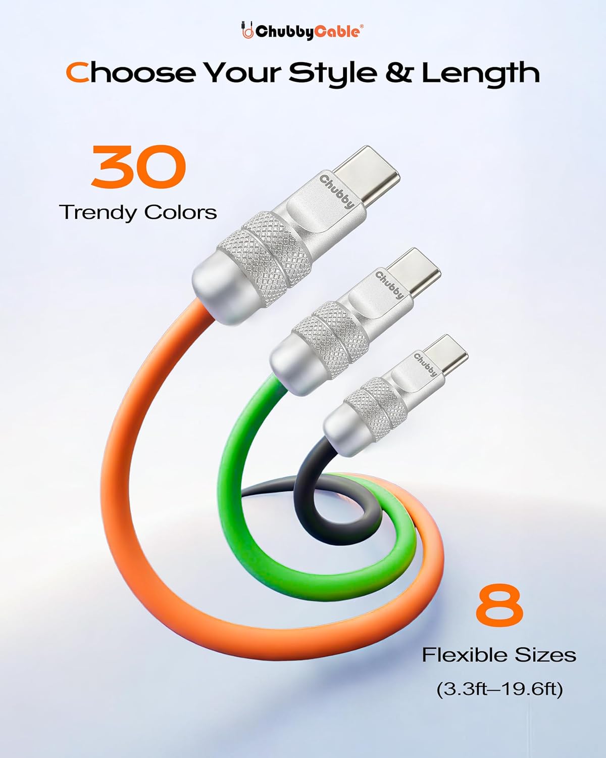 2.0 240W 17-15 9.8FT chubbycable Chubby USB C Fast Charging Cable Silicone Soft Durable USB C Cable Extra Thick Charger