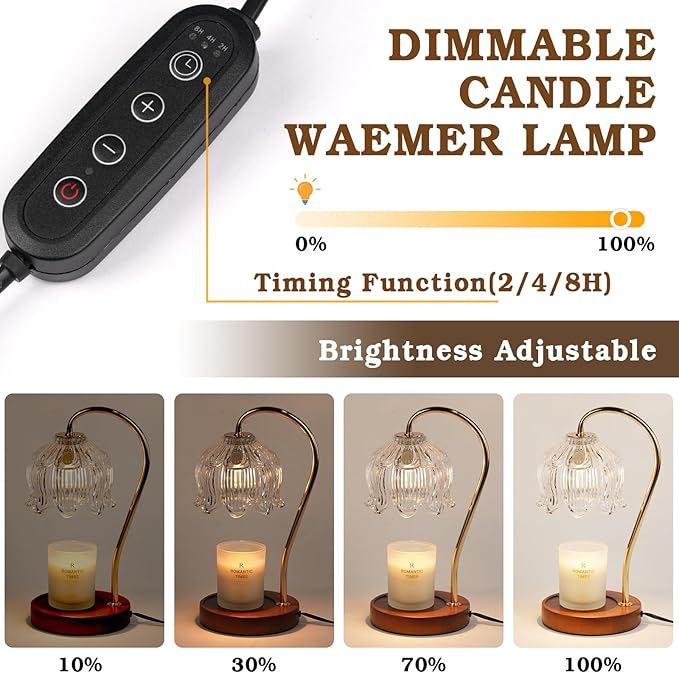 White Clear Candle Warmer Lamp with Timer Dimmer, Flower Candle lamp Warmer, 2 Bulbs, Wax Melter Warmer for Jar Scented Candles, Christmas Birthday Gifts Ideas for Women Mom