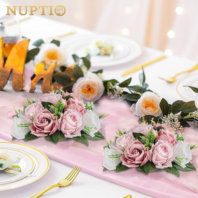 NUPTIO Flower Balls for Wedding Centerpieces - 6 Pcs 9.5 inch Diameter Fake Flower Ball Arrangement Bouquet Party Centerpieces for Tables - Dusty Rose Bouquet Centerpiece Flowers for Wedding Table