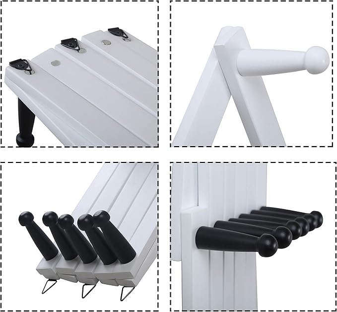 WEBI Accordion Wall Hanger,Expandable Wooden Coat Rack Wall Mounted,Accordion Hat Rack for Wall,Accordion Hook Rack for Hats,Caps,16 Peg Hooks,Black on White