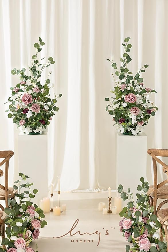 Ling's moment 41" Tall Free Standing Artificial Flowers Arrangements 2 pcs Wedding Arch Altar Stage Decorations Dusty Rose & Cream for Ceremony Reception Church Backdrop Outdoor Aisle Floral Party