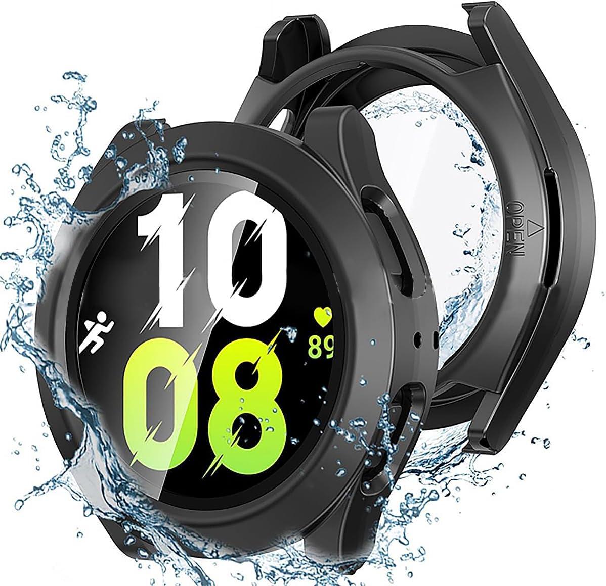 Miimall Waterproof Case for Samsung Galaxy Watch 6 40mm, Hard PC Bumper with Tempered Glass Screen Protector, Frosted