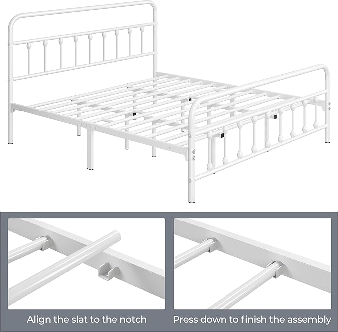 Yaheetech Classic Metal Platform Bed Frame Mattress Foundation with Victorian Style Iron-Art Headboard/Footboard/Under Bed Storage/No Box Spring Needed/King Size White