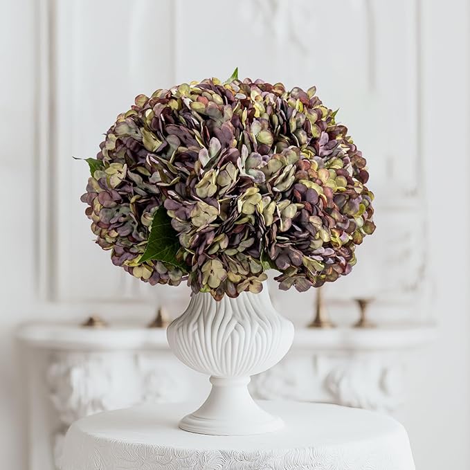 10PCS Fake Hydrangea Artificial Flowers Hydrangea Bouquet for Home Wedding Bridal Bouquet Office Party Table Centerpiece DIY Floral Decor (Autumn Purple)