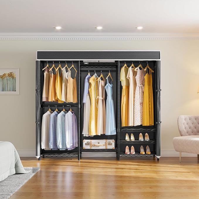 VIPEK V5C Medium Covered Clothes Rack Heavy Duty Portable Closet Wardrobe, Freestanding Black Clothing Rack with Black Upgarded Polyester Cover, Adjustable Custom Closet Rack, 57.9" Lx17.3 Wx76.4 H