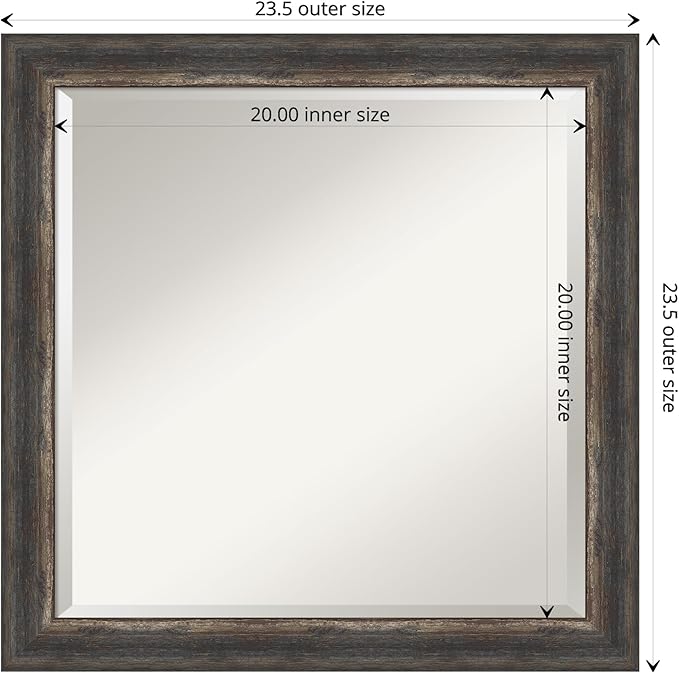 Amanti Art Brown Bathroom Mirror for Over Sink, 23x23 Bark Rustic Char Narrow Square Vanity Mirror, Medium Country Rustic Frame, Hangs Horizonally and Vertically, Bathroom Wall Decor, Beveled Edge