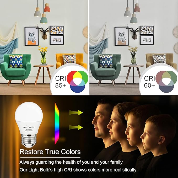 comzler Small Light Bulb 6 Watts Warm White Light 2700K, 60 Watts Globe Light Bulb Equivalent, E26 Standard Screw Base A15/G45 Shape LED Appliance Bulb Refrigerator 6-Pack