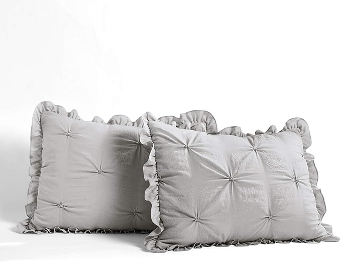Lush Decor Ravello Pintuck Ruffle Skirt Bedspread Set - Luxe 3 Piece Ruffled Bedding Set - Traditional Glam & Farmhouse Inspired Bedroom Decor - Queen, Light Gray